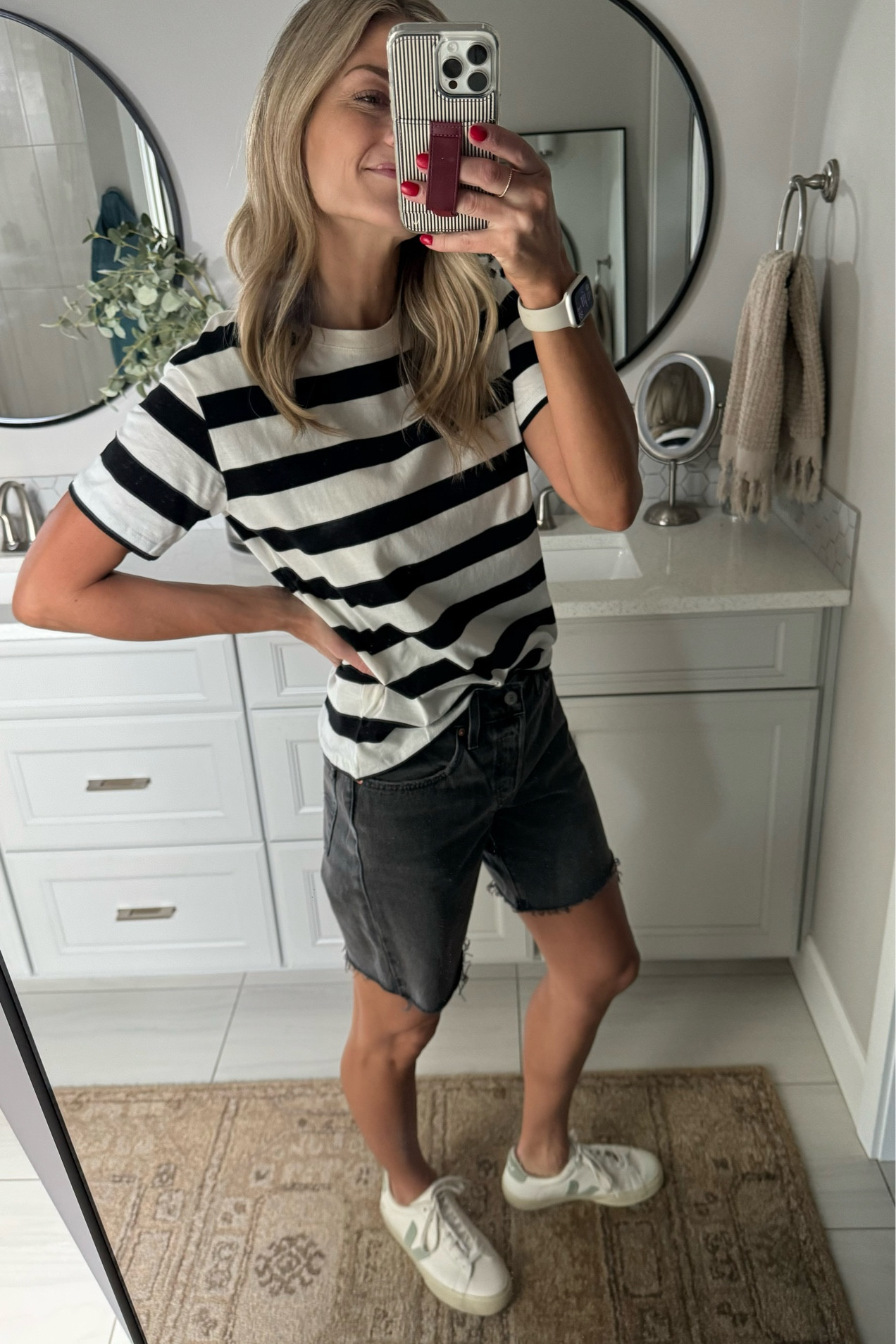 The cutest new Levi shorts paired with a classic striped tee. I’m ready for summer if you can’t tell. 😆 I sized up in the shorts for a looser fit. 

#LTKfindsunder100 #LTKstyletip #LTKSeasonal