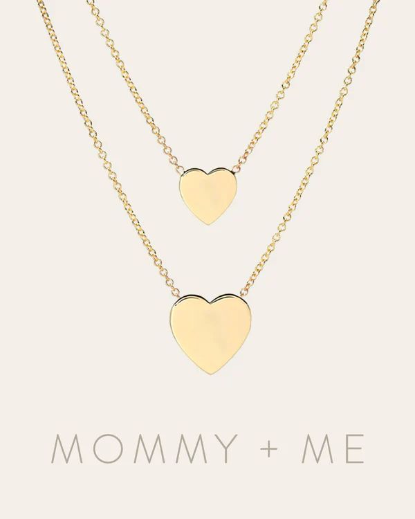 14K Gold Heart Necklaces - Mommy + Me | Zoe Lev Jewelry