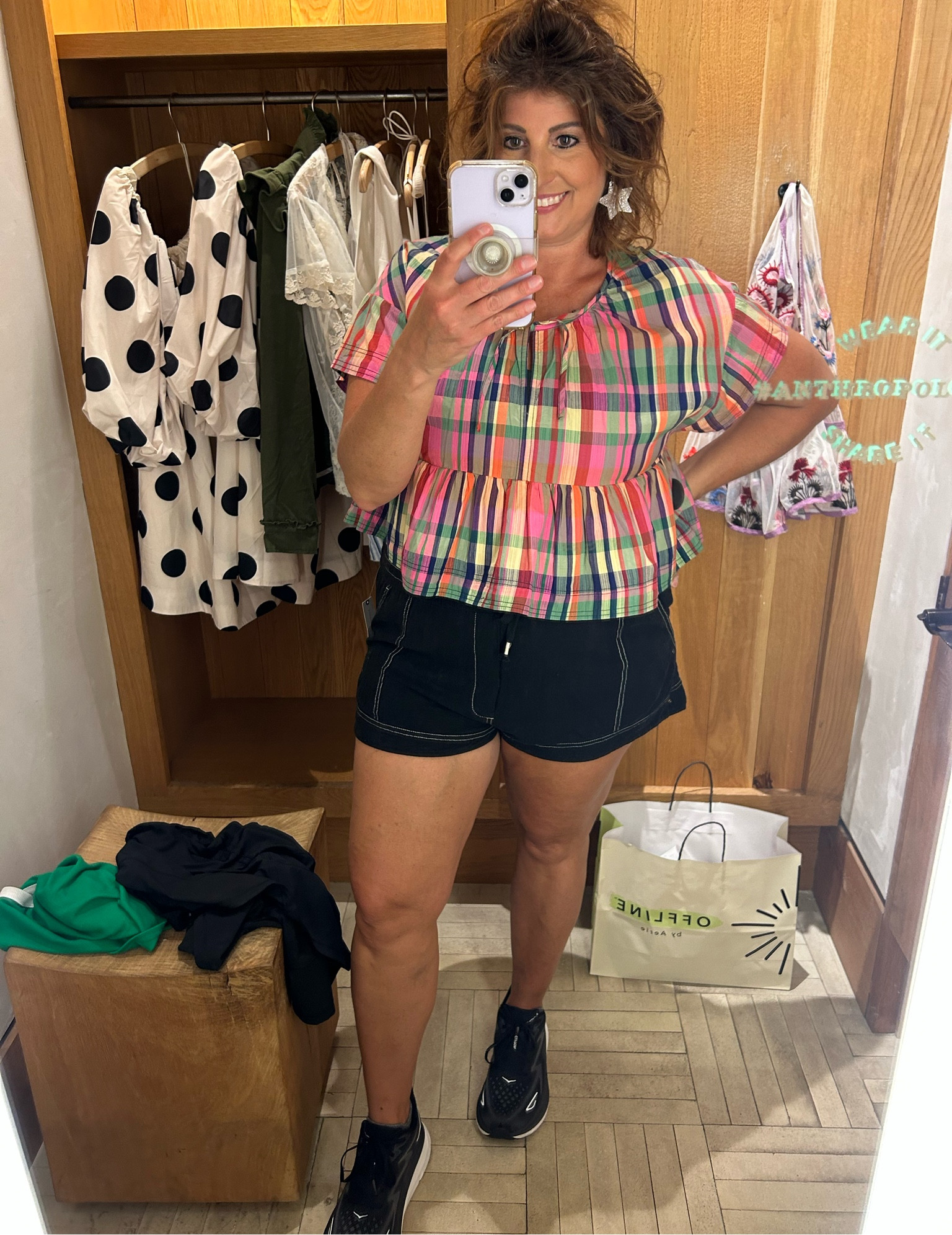 Cutest little Peplum top from Anthropologie!! Love this bright plaid. Didn’t realize I tried on a small. With that said I typically wear a size Large/XL runs a tad big. Ordering a size Large. Would be so cute with skirts, joggers for workwear or even cute with these shorts!

#LTKWorkwear #LTKStyleTip #LTKMidsize