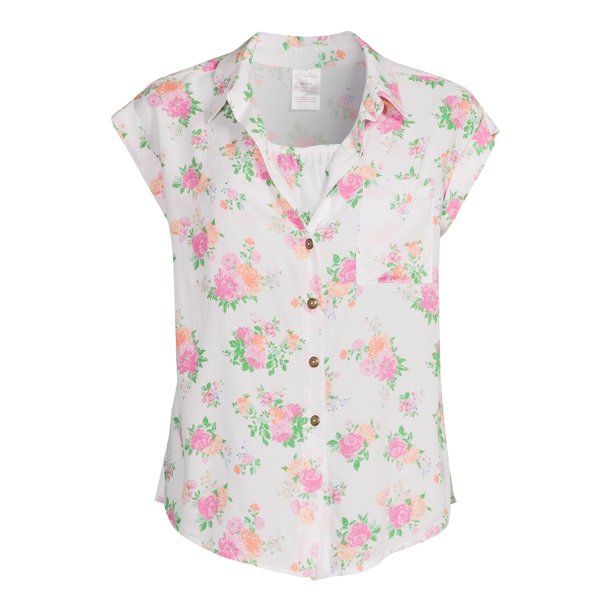 No Boundaries Juniors' Button Front Shirt with Bralette - Walmart.com | Walmart (US)