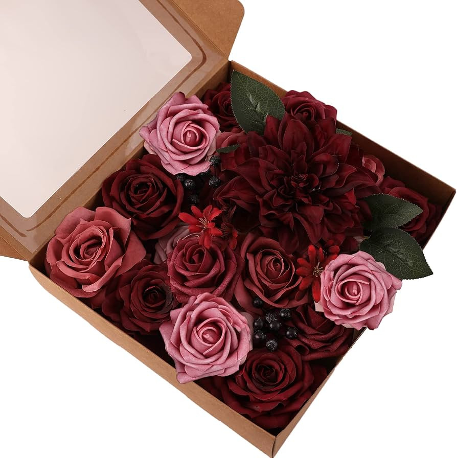 IPOPU Burgundy Flowers Artificial for Decorations Burgundy Silk Roses Combo Burgundy Fake Flowers... | Amazon (US)