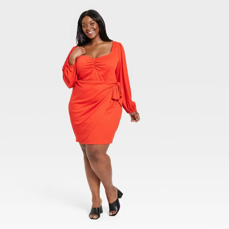 Women's Plus Size Balloon Long Sleeve Wrap Dress - Ava & Viv™ | Target