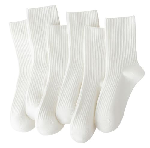 ACCFOD White Crew Socks for Women, Soft Thin Cotton Socks for Women Girls - Size 5-9 | Amazon (US)