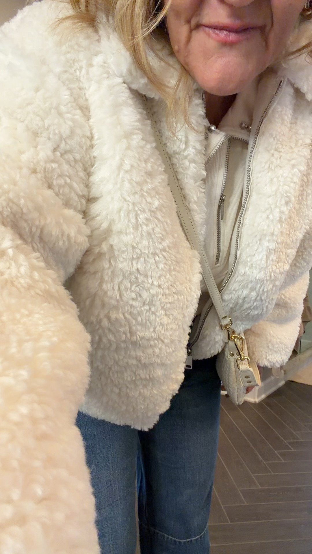 3 New Year’s Eve outfits 
Homebody sweatshirt size medium 
These pants are fantastic. I’m wearing a medium petite. If petite isn’t available, try sizing down in the regular length 
Best size medium petite 
Barrel jeans size 8 petite 
1/2 zip embellished sweatshirt size medium. I’ve linked a few options for this one 
Merlot flats tts 
Lined Sherpa coat size medium petite 
Winter white trousers I sized up to 10 petite. If not available you can do an 8 regular. 
Boots size up 1/2 selling fast. Having a couple retailers sourced 
Winter white sweater has subtle shimmer in it. Size medium 

#LTKFindsUnder100 #LTKSaleAlert #LTKOver40