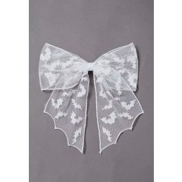 Bat Embroidered Bow Mesh Hair Barrette in White | Chicwish