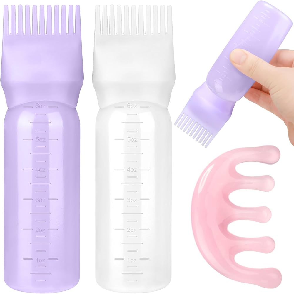 2 Pack Hair Oil Applicator Bottle for Scalp with Massage Comb,6 OZ Hair Oil Bottle with Root Comb... | Amazon (US)