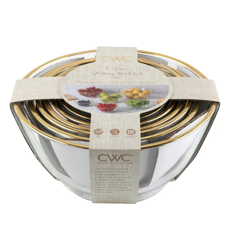 Cook with Color 6-Piece Glass Mixing Bowl Set – Nesting, Versatile & Dishwasher Safe | Walmart (US)