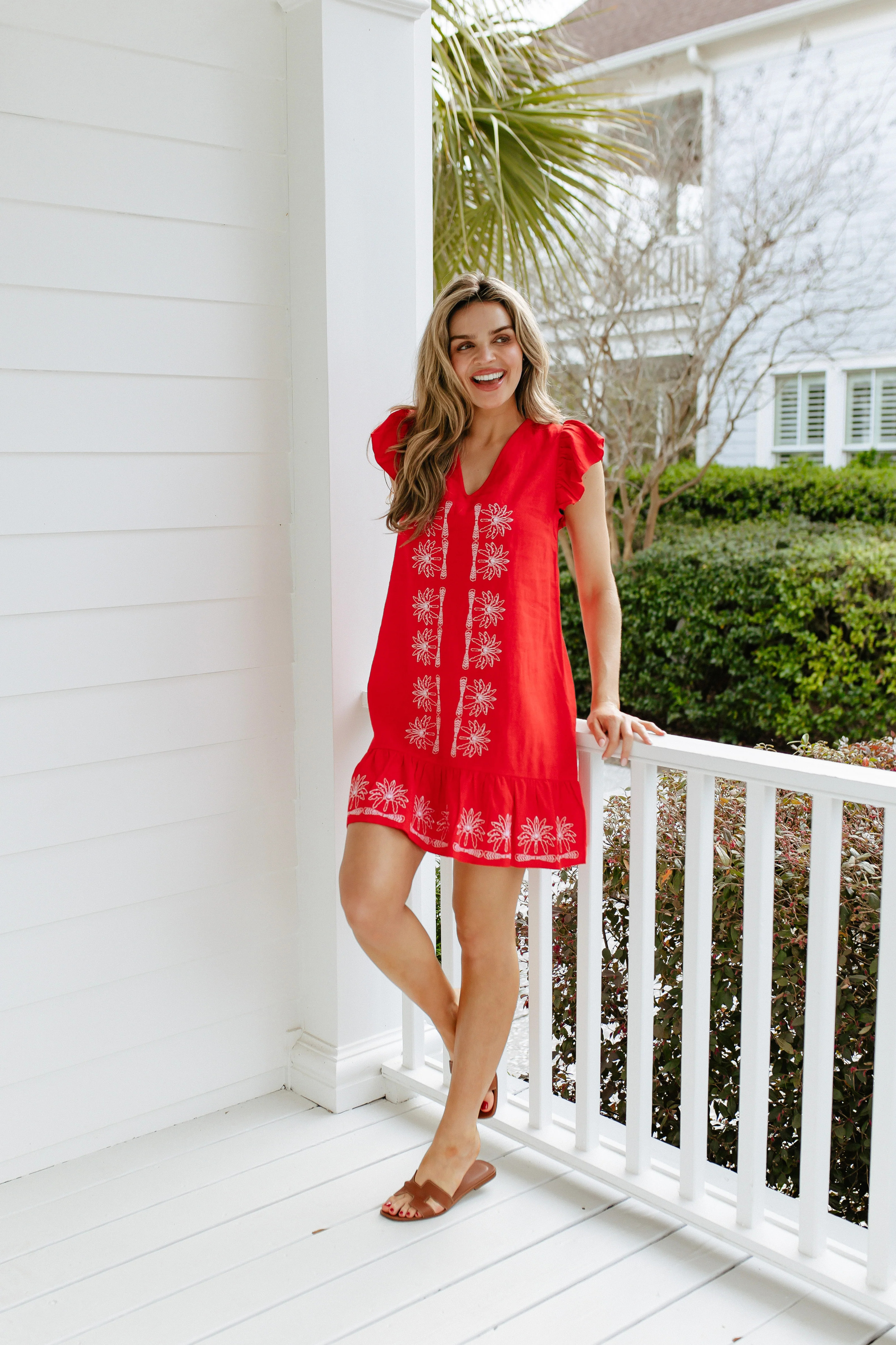 Red Flame V-Neck Ruffle Hem Dress | Sail to Sable
