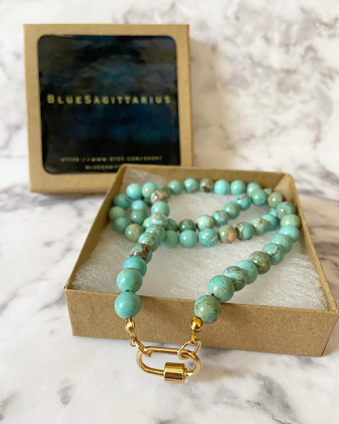 Turquoise Howlite Carabiner Necklace With 7-8mm Round Howlite Beads - Etsy | Etsy (US)