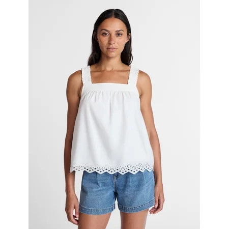 Time and Tru Women’s Eyelet Trim Cotton Tank Top Sizes XS-XXXL | Walmart (US)