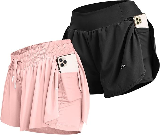 DEEKEY 2 in 1 Flowy Running Shorts for Womens Gym Yoga Fitness Athletic Workout Biker Sweat Spand... | Amazon (US)