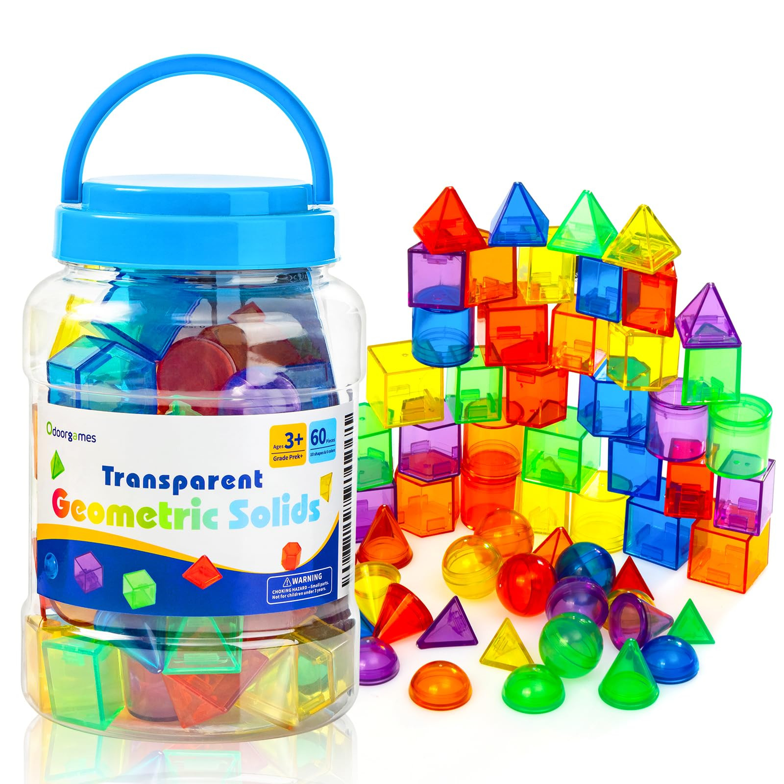 60 Pieces 3D Shapes for Teaching - Geometric Solids for Kids,Light Table Manipulatives,Translucen... | Amazon (US)
