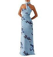 Women Strapless Tube Scarf Floral Maxi Dress Elegant Summer Ruched Prom Cocktail Party Dress Wedd... | Amazon (US)