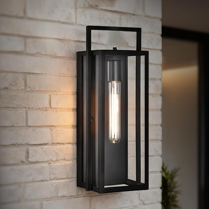 Edvivi Outdoor Wall Lights Exterior, Matte Black Wall Sconce Lantern Light with Clear Glass, 16 i... | Amazon (US)