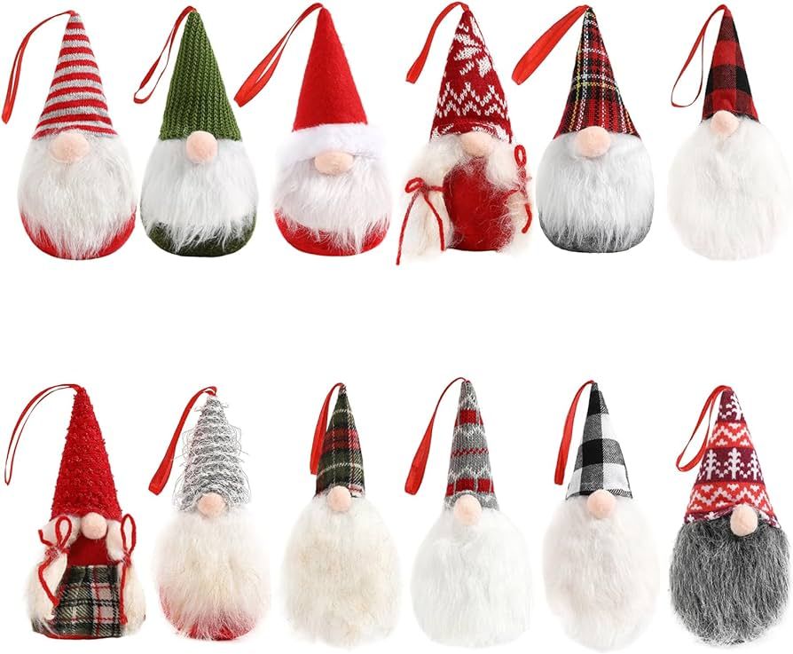 Valorcielo Christmas Tree Hanging Gnomes Ornaments Set of 12, Swedish Handmade Plush Gnomes Hangi... | Amazon (US)