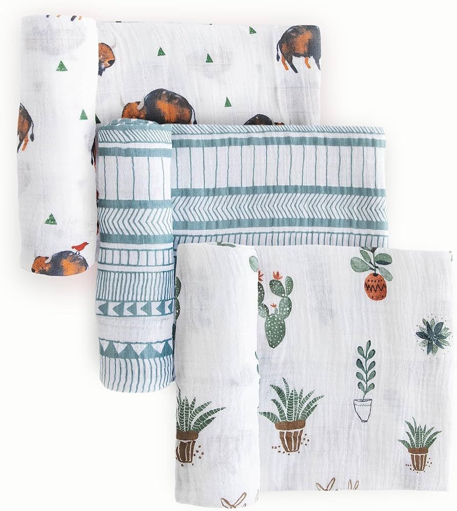 Little Unicorn – Bison Cotton Muslin Swaddle Blanket Set | Set of 3 | 100% Cotton | Super Soft ... | Amazon (US)