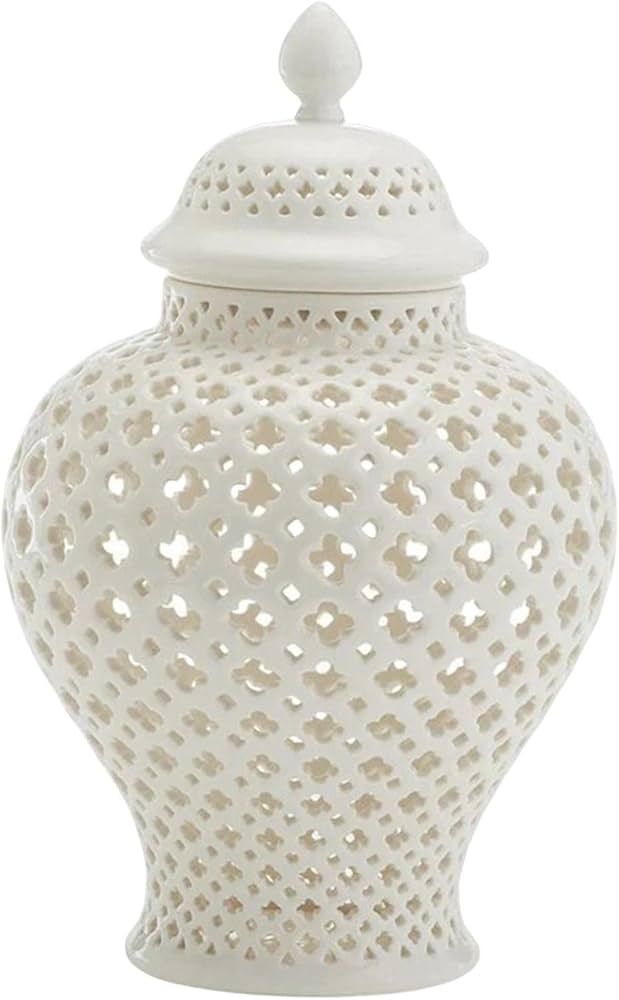 MagiDeal Ceramic Ginger Jar with Lid Decorative Flower Vase Display Jars Lattice Crafts for Count... | Amazon (US)