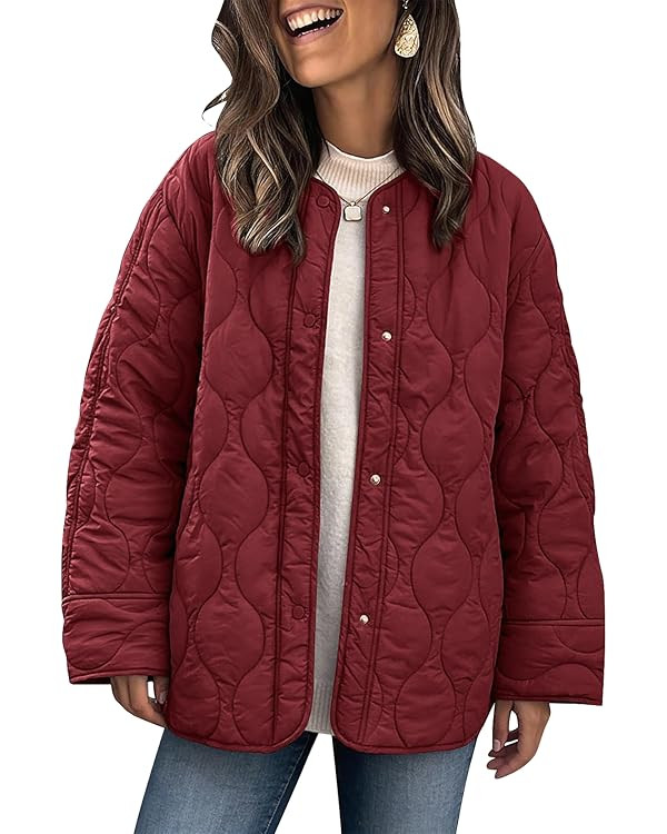 PEHMEA Women's Oversized Lightweight Quilted Jacket Button Down Fall Winter Coats Puffer Padded w... | Amazon (US)