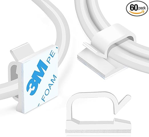 XHF 5/8” Adhesive Cord Clips White 60pcs, Cable Management Staples for Under Desk, Car, Wall, T... | Amazon (US)