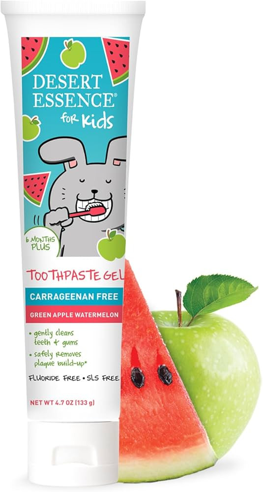 Desert Essence, Green Apple Watermelon Toothpaste Kids Gel, 4.7 oz. - Safe to Swallow, Fluoride F... | Amazon (US)