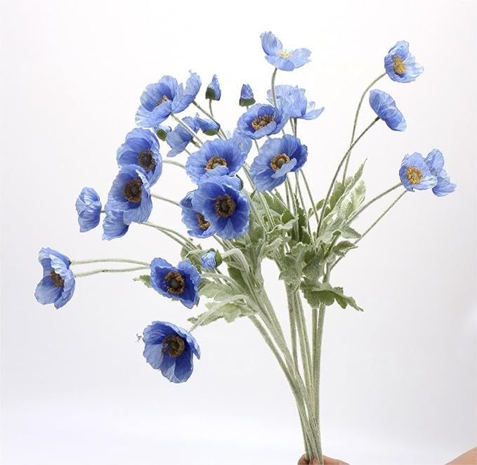 6 Stems Artificial Blue Poppy Flowers Faux Silk Poppis Bouquet for Vases Long Stem Oil Painting S... | Amazon (US)