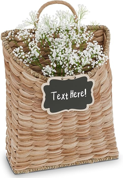 Boho Woven Wall Hanging Basket – Water Hyacinth Flat Back Basket for Front Door, Wall Mounted S... | Amazon (US)