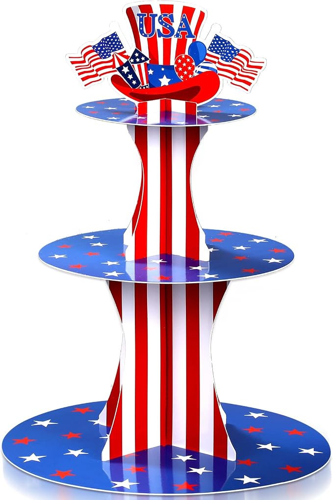 4th of July Cupcake Stand 3 Tier Patriotic Cardboard Cup Cake Holder Stand Independence Day Desse... | Amazon (US)