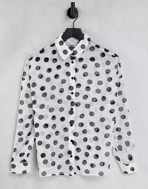 ASOS DESIGN long sleeve shirt in mono dot print | ASOS (Global)