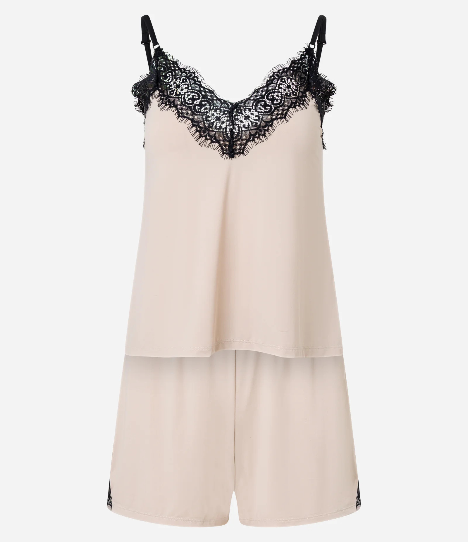 Pijama Short Doll em Microfibra com Detalhe de Renda Contrastante Bege - Lojas Renner | Renner (BR)