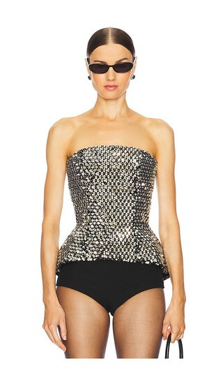 Nadine Merabi Paige Top in Metallic Silver. - size 4/S | Revolve Clothing (Global)