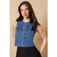Denim Waistcoat With Patch Pockets | PrettyLittleThing UK