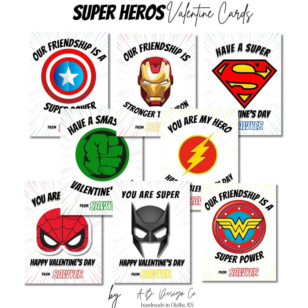 Super Hero Valentine Cards - Kids Classroom Exchange - Etsy | Etsy (US)