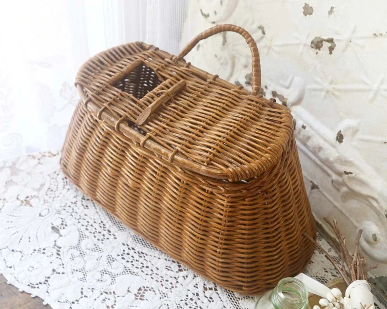 Vintage Fishing Creel Wicker Fishing Basket Cabin Decor - Etsy | Etsy (US)