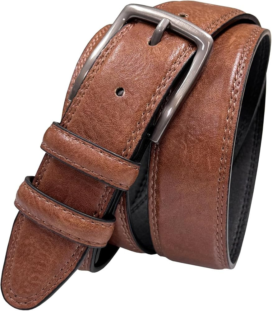 Men's Vegan Faux Leather Belt Classic Work Business Dress Belt 1-3/8"(35mm) wide | Amazon (US)