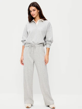 Mid-Rise Dynamic Fleece Textured Wide-Leg Sweatpants | Old Navy (US)