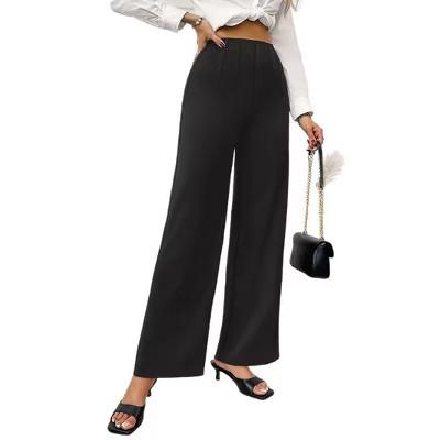 Coolmee Womens Palazzo Pants Wide Leg High Waist Straight Work Pants Office Business Casual Trousers M Black | Target