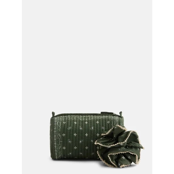 No Boundaries Quilted Pouch with Hair Scrunchie Set, 2-Piece, Women's, Olive Bandana | Walmart (US)