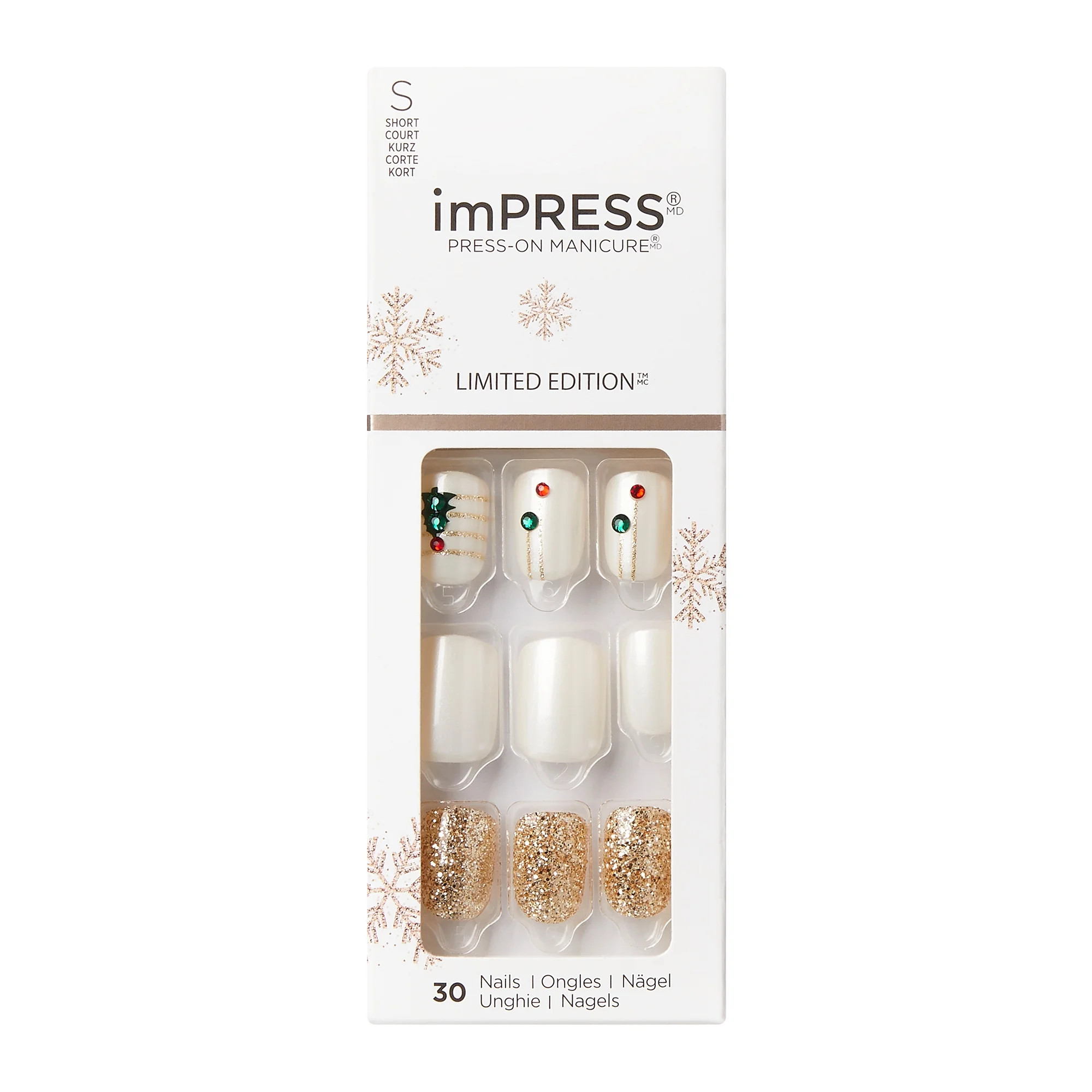 imPRESS Press-On Manicure Holiday Limited Edition Fake Nails, ‘Snowfall’, 30 Count | Walmart (US)