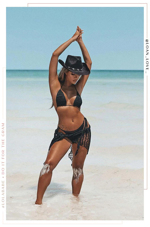 Miss Lola | Agua De Coco Black Three Piece Crochet Bikini Set | MISS LOLA