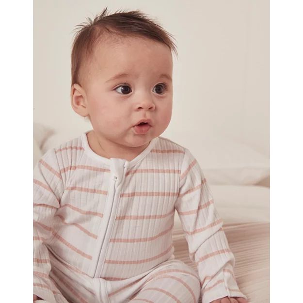 Organic Cotton Pink Stripe Rib Sleepsuit (0–24mths) | The White Company (UK)