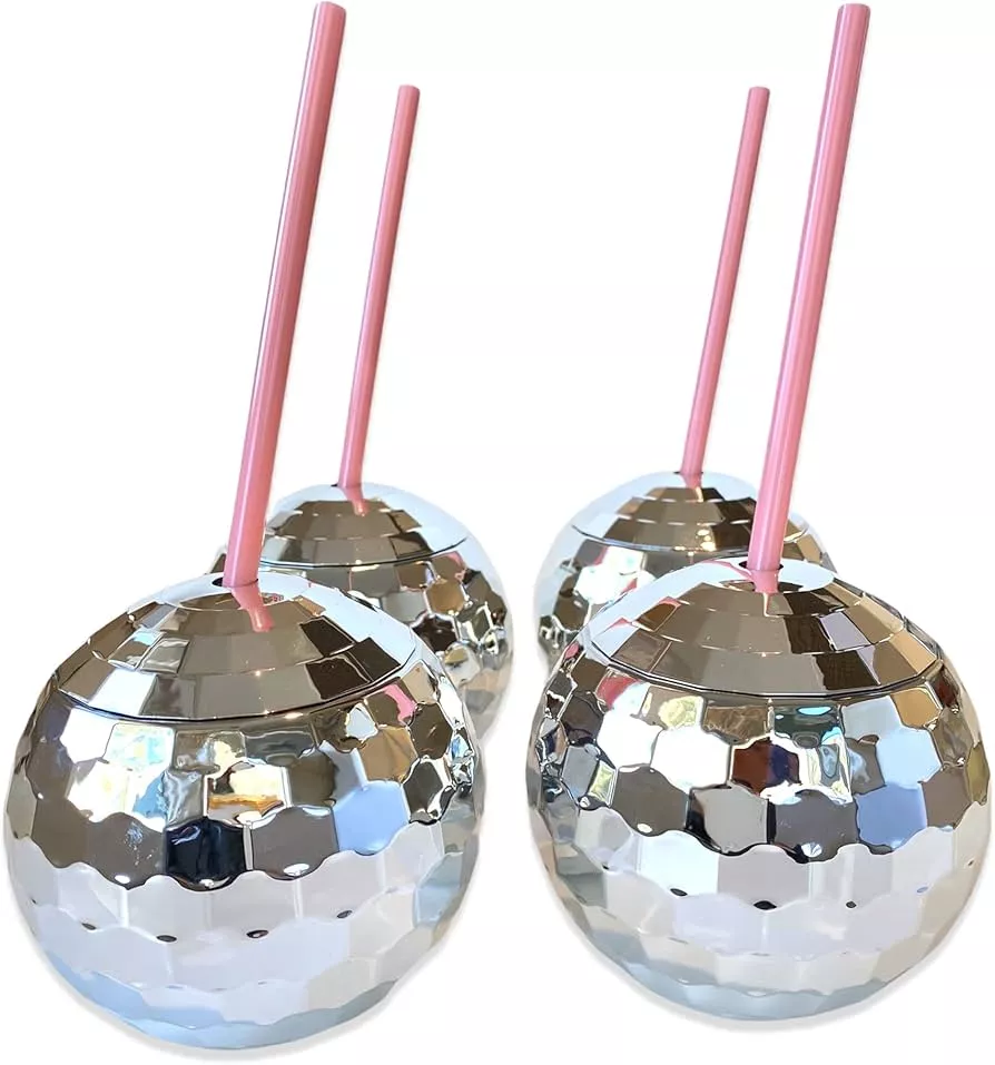 45 Pcs Disco Party Decorations Mirror Disco Ball Straws Disco Ball Stirrers  Cocktail 70s Disco Decorative Straws Plastic Stir Sticks Mini Disco Straw