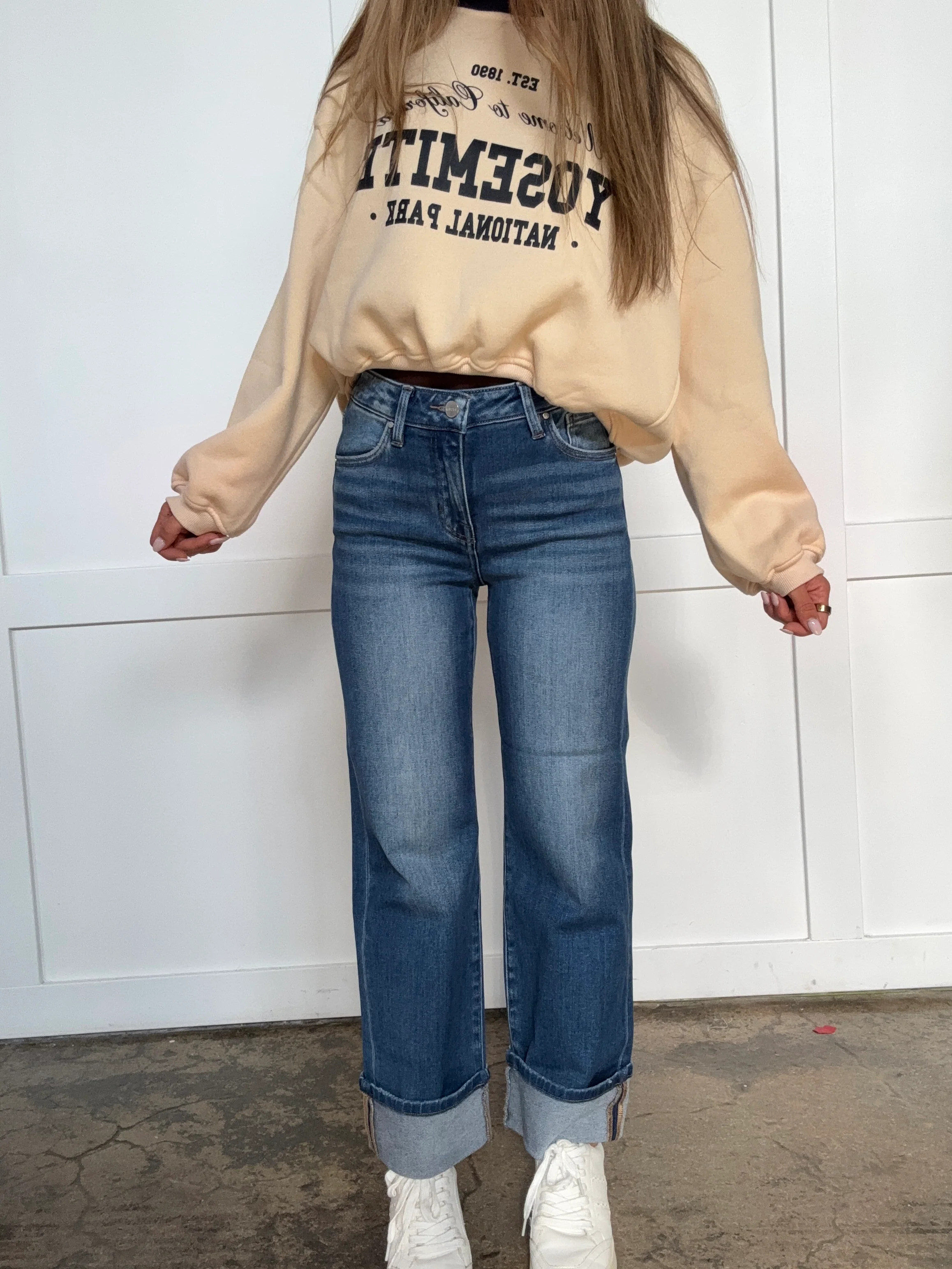 Elsie Risen Mid Rise Crop Straight Cuffed Jeans | Willow Boutique