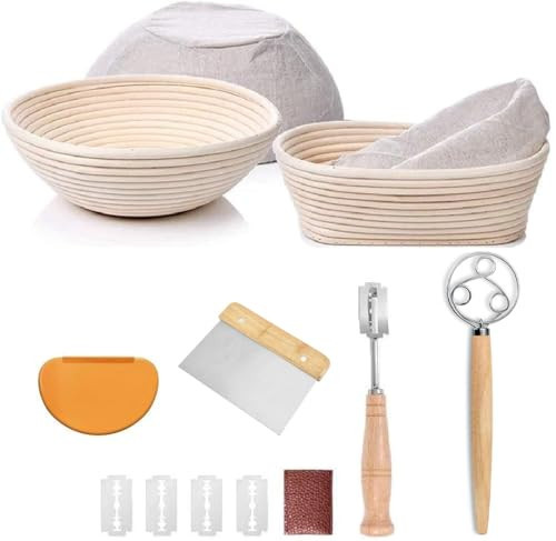 YAANI Sourdough Starter Kit, Sourdough Bread Baking Supplies, Banneton Bread Proofing Basket Set Of 2 Round and Oval, Dough Whisk, Scoring Tool, Metal Scraper, Silicone Scraper, Premium Baking Tools | Amazon (US)