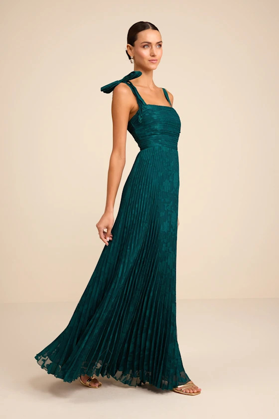 Nyssa Emerald Floral Burnout Pleated Maxi Dress | Lulus