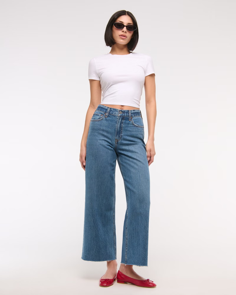 Women's High Rise Cropped Wide Leg Jean | Women's Bottoms | Abercrombie.com | Abercrombie & Fitch (US)