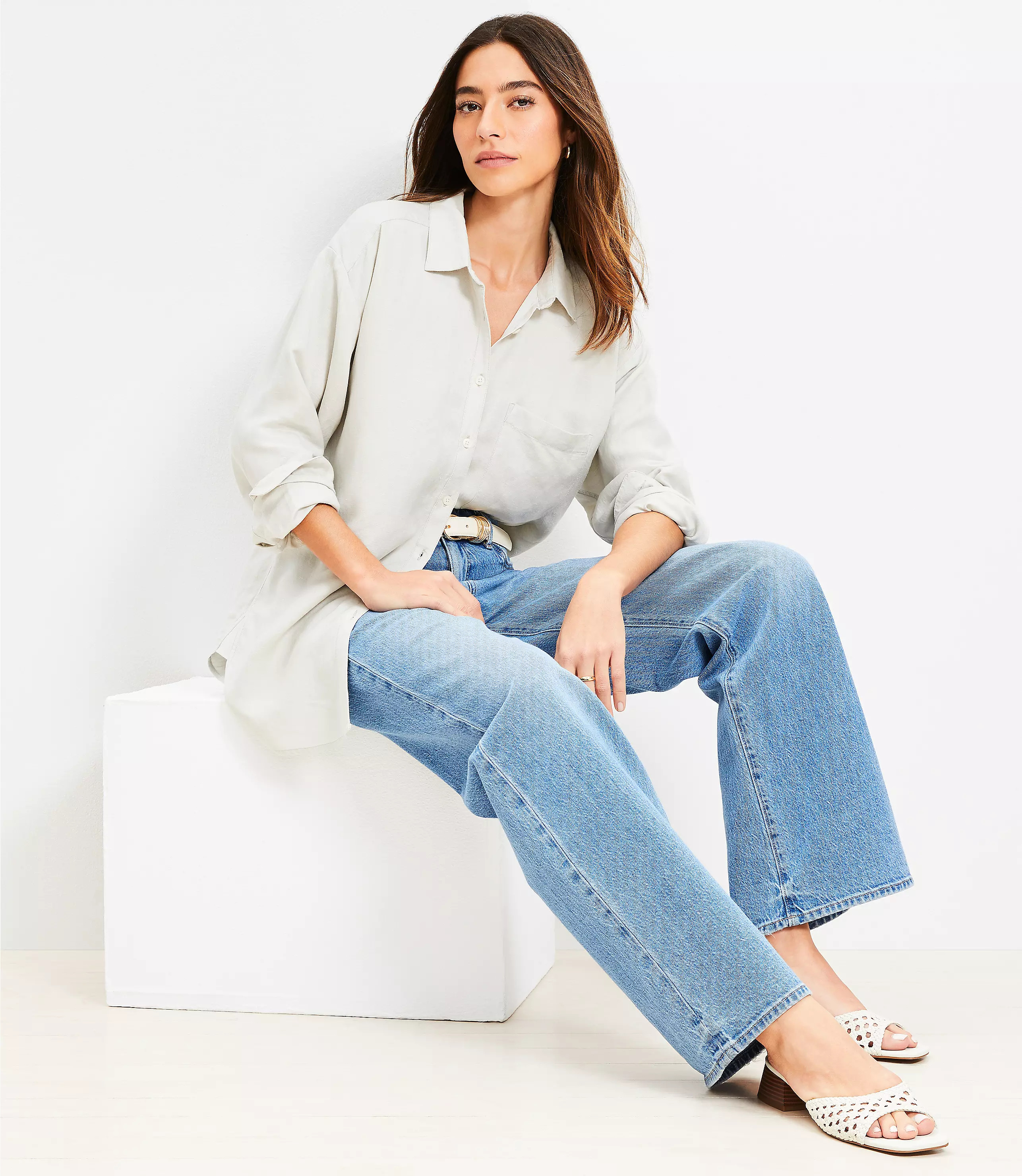 Linen Blend Everyday Oversized Pocket Shirt | LOFT