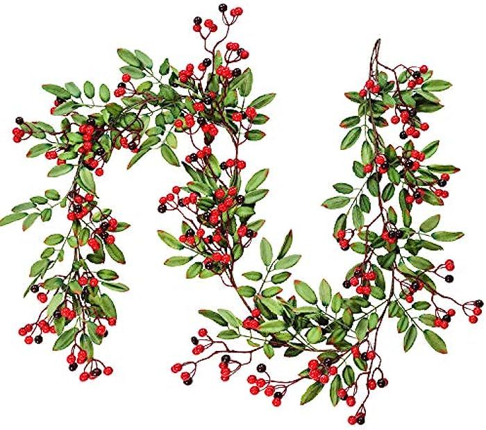 Artiflr 5.83 FT Red Berry Christmas Garland with Pine Cone Garland Artificail Berry Garland Indoor O | Amazon (US)