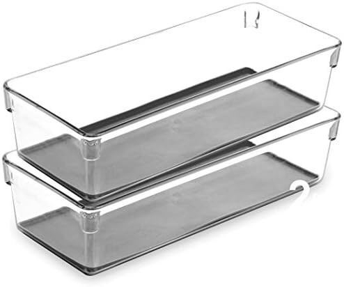 BINO Multi-Purpose Oblong Plastic Drawer Organizer - 2 Pack, Grey - Plastic Storage Organizer for... | Amazon (US)