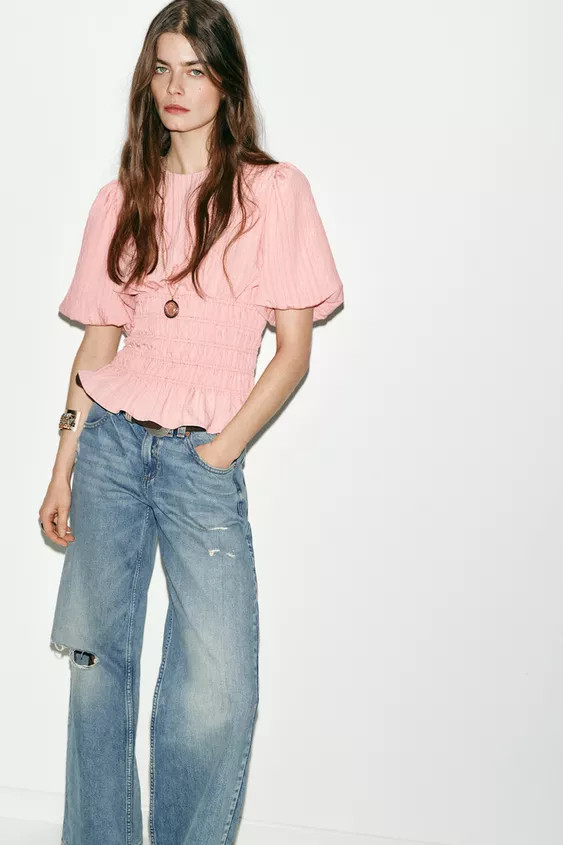 SMOCKED PUFF SLEEVE TOP | Zara US