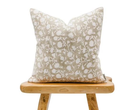Designer Floral Tan Beige on off White Linen Pillow Cover Tan - Etsy | Etsy (US)